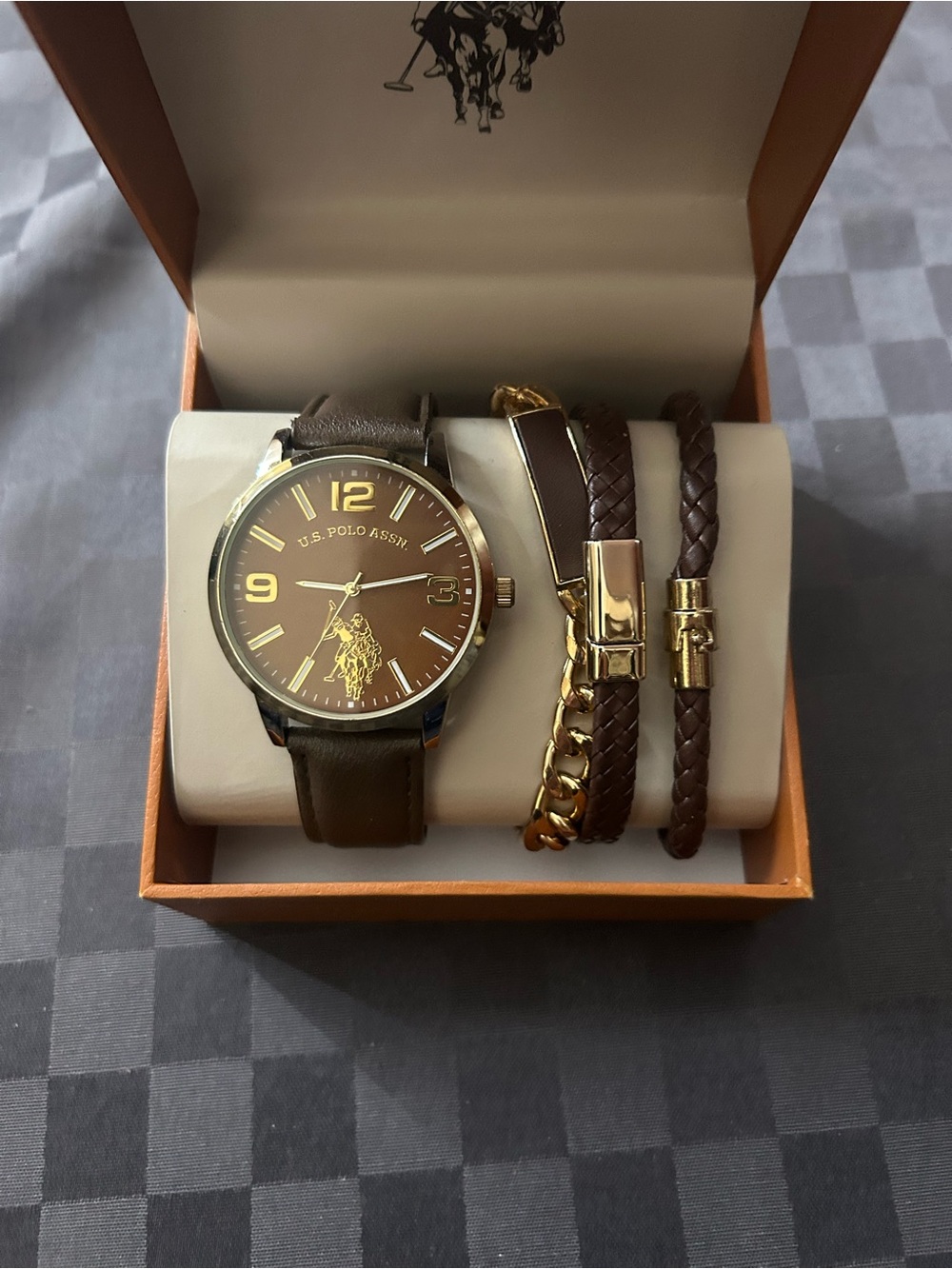 Polo by Ralph Lauren Brown and Gold Men’s Watch & Bracelet Set